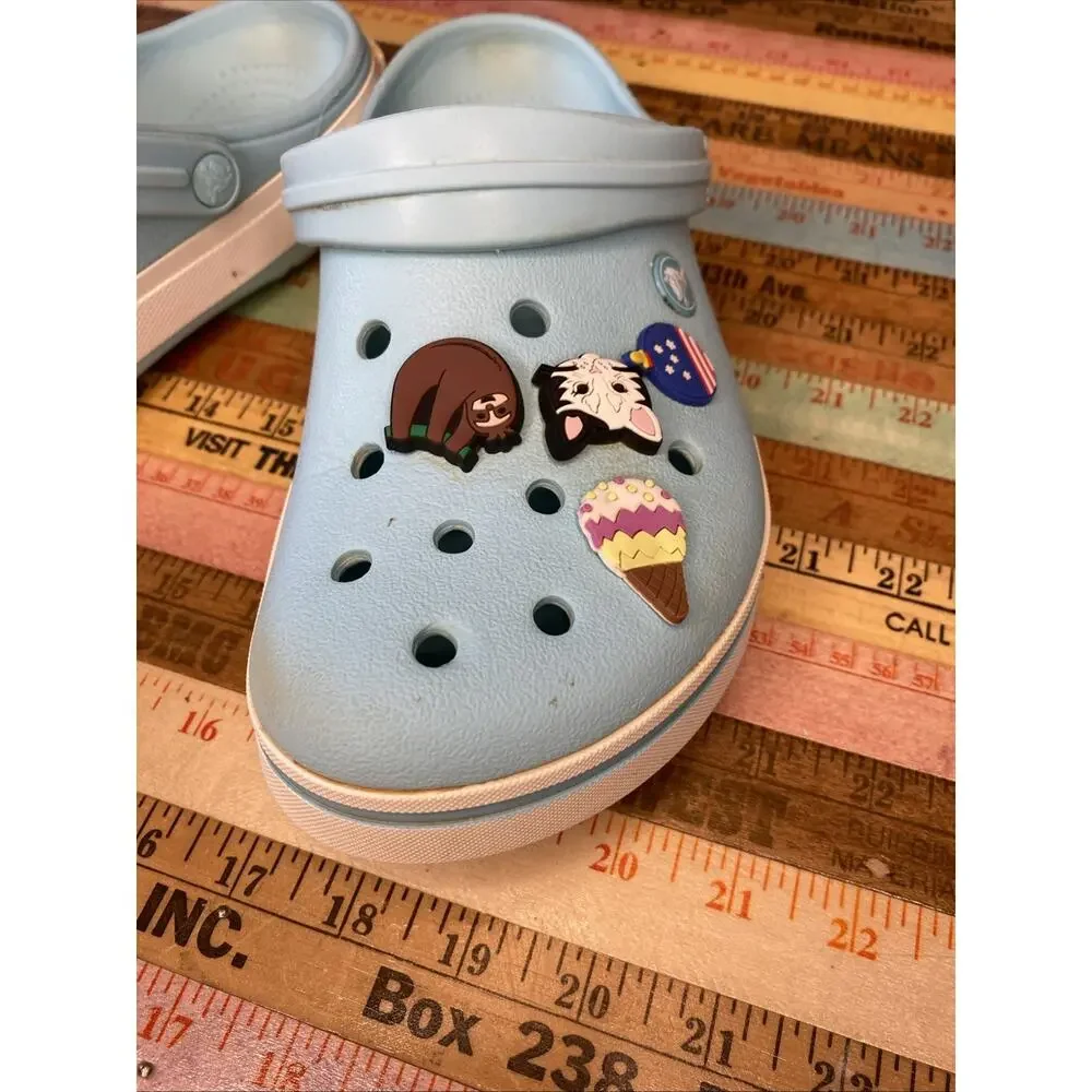 CROCS Crocband II Women's Size 10 Mens 8 Ice Blue White Clog w/ Jibbits